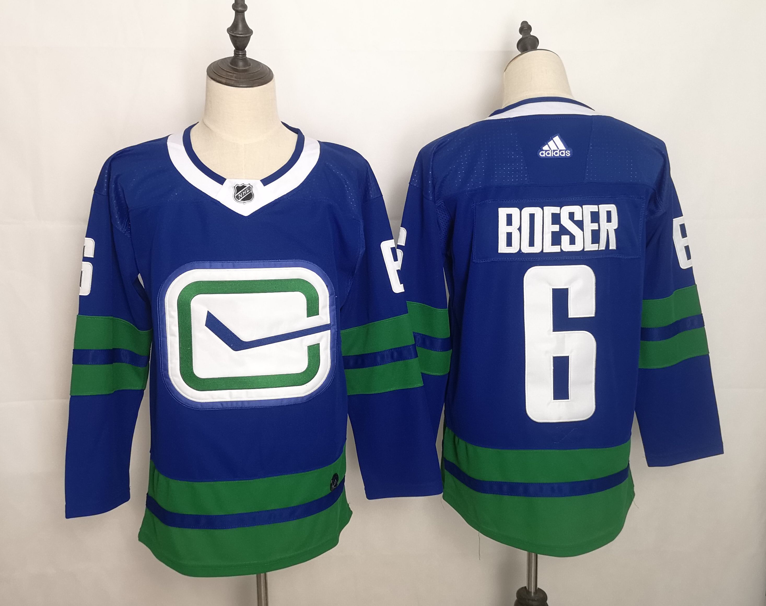 Men Vancouver Canucks 6 Brock Boeser Blue Home Authentic Stitched Adidas NHL Jersey